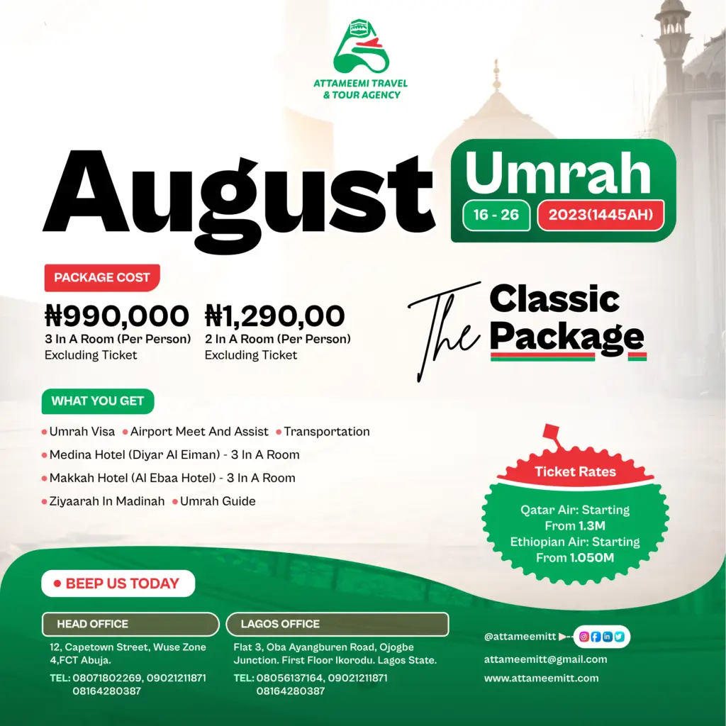 Classic Umrah Package: Umrah August 2023 from Attameemitt